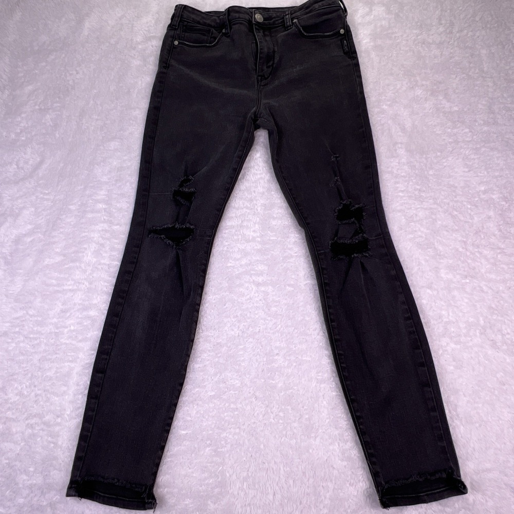 Silver Jeans Women's 30x29 Robson Skinny Distressed Raw Hem Black‎ Stretch Denim